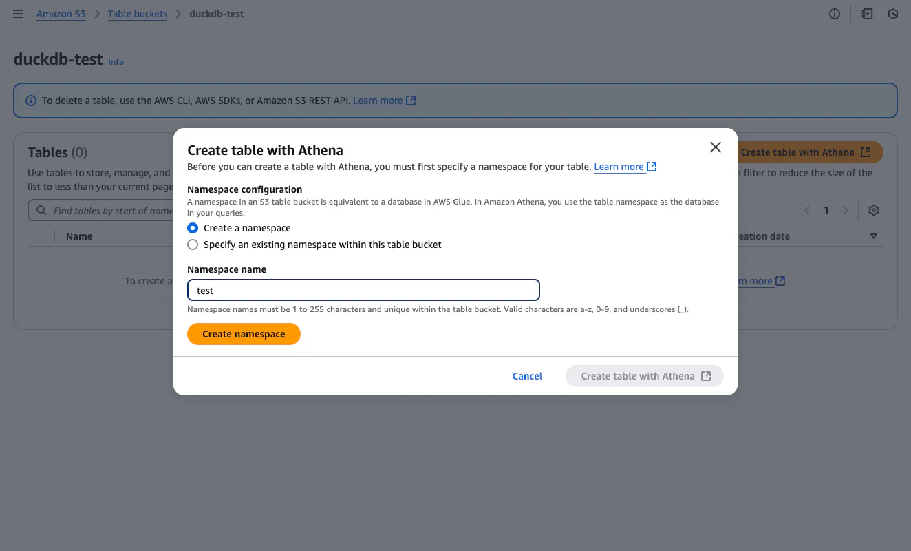 Creating a namespace for the S3 Table bucket