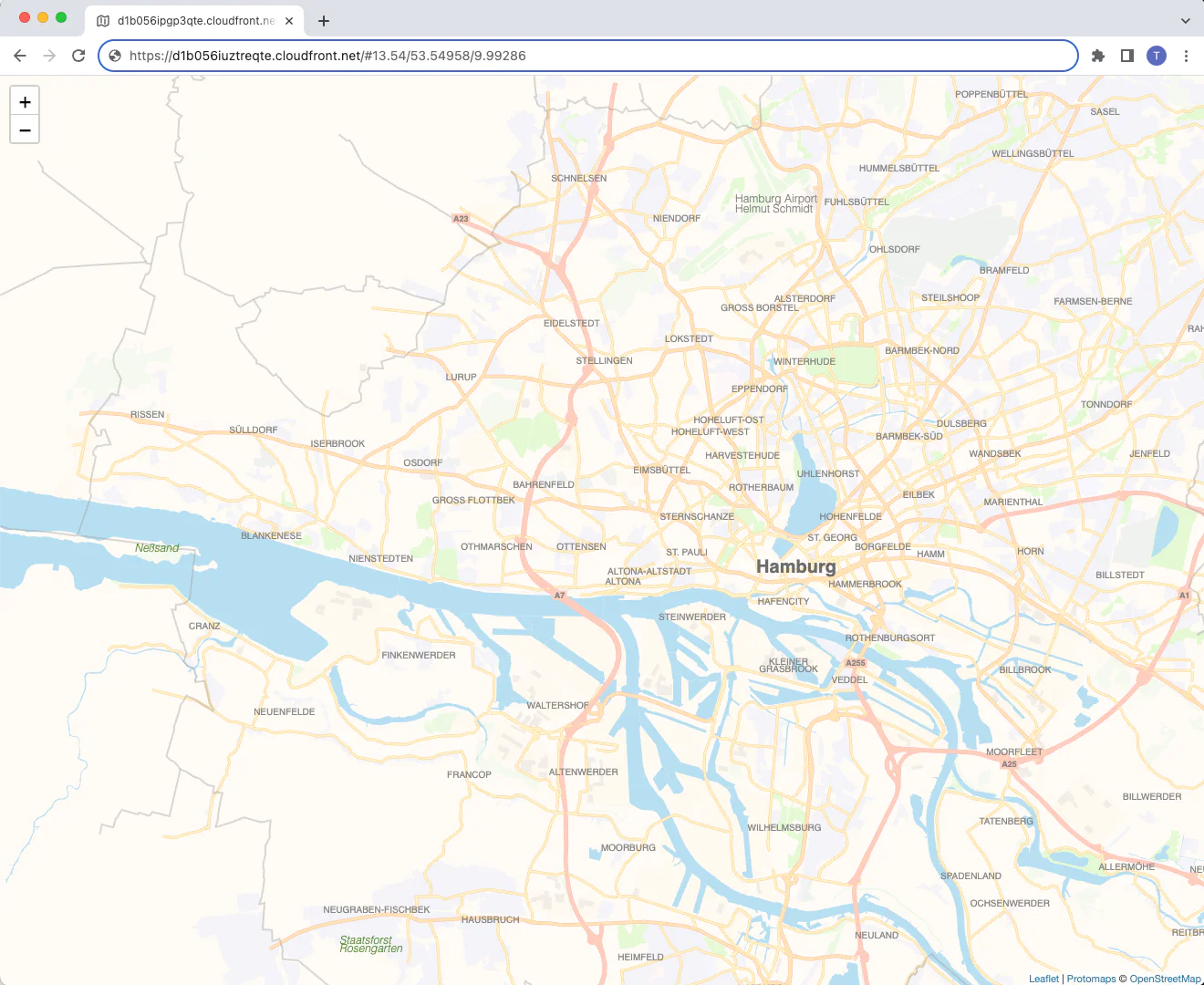 Resulting interactive vector map of Hamburg served from CloudFront