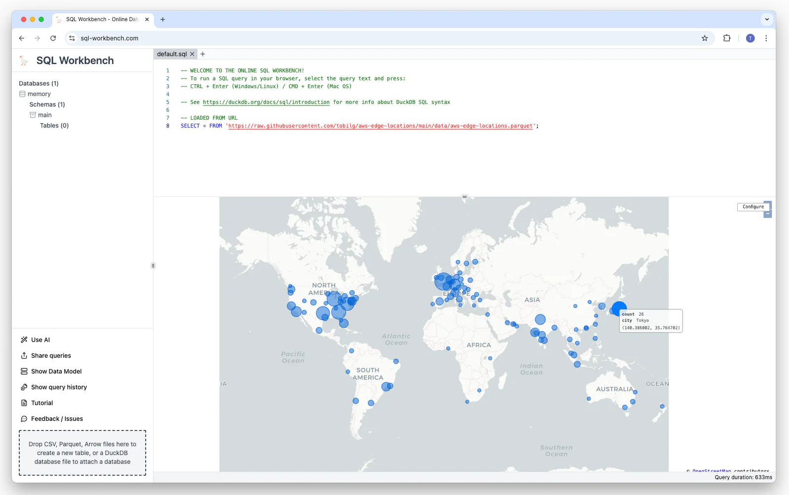 Map scatter visualization of CloudFront edge locations
