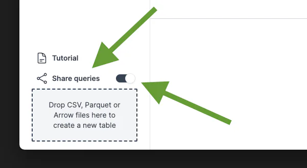 Share queries dialog in SQL Workbench