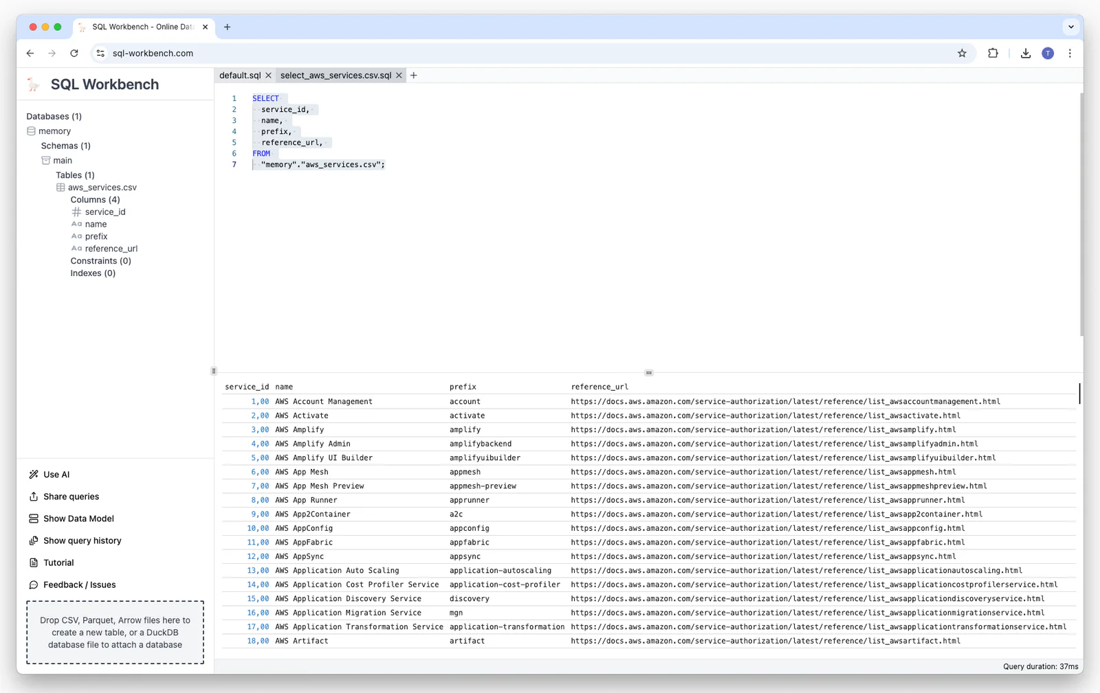 Dragging and dropping a local CSV file into SQL Workbench