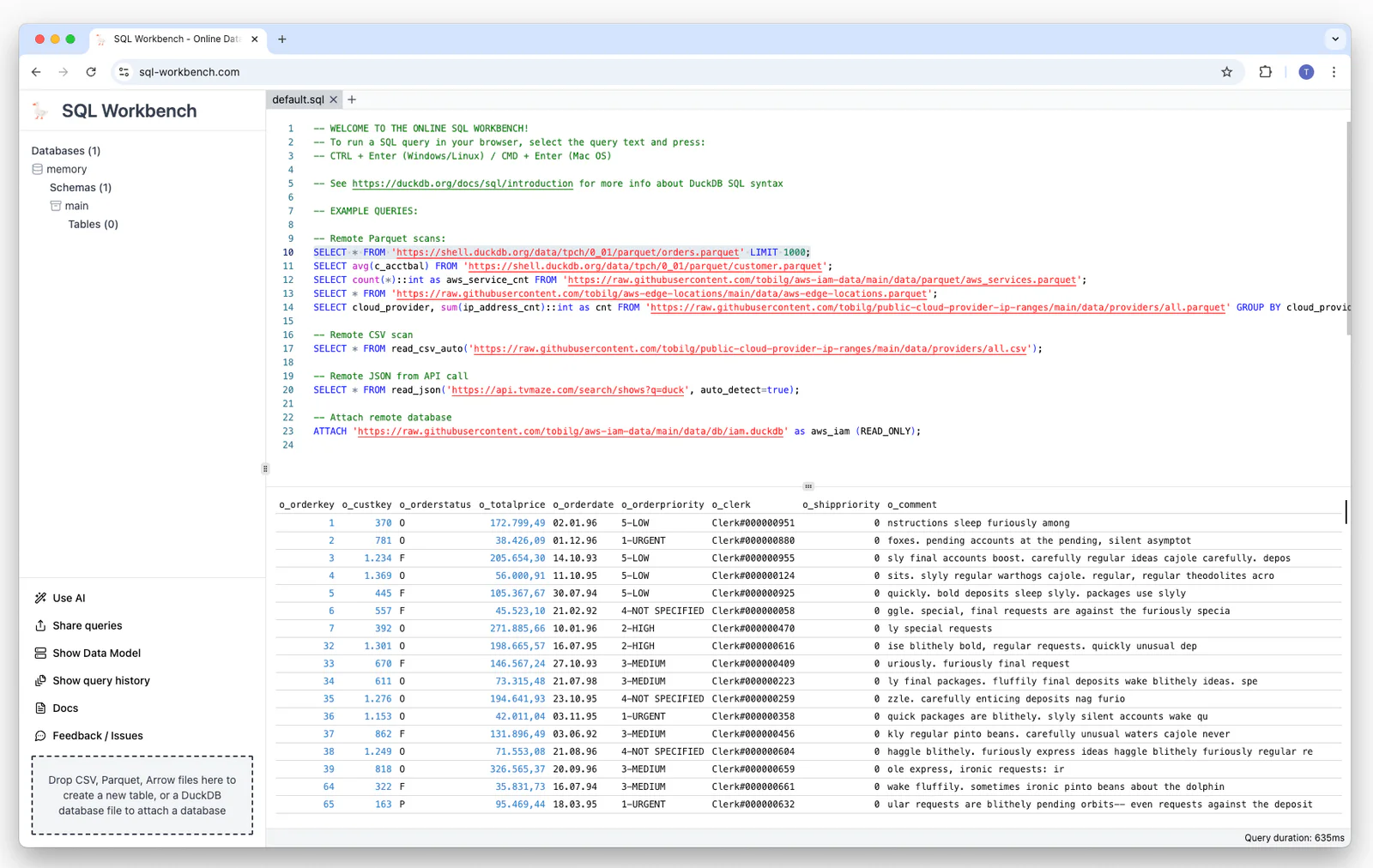 Query result shown as a table in SQL Workbench
