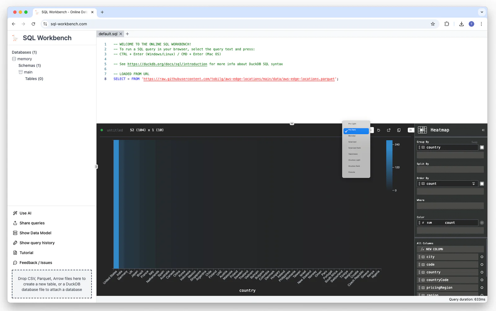 Changing the visualization theme in SQL Workbench